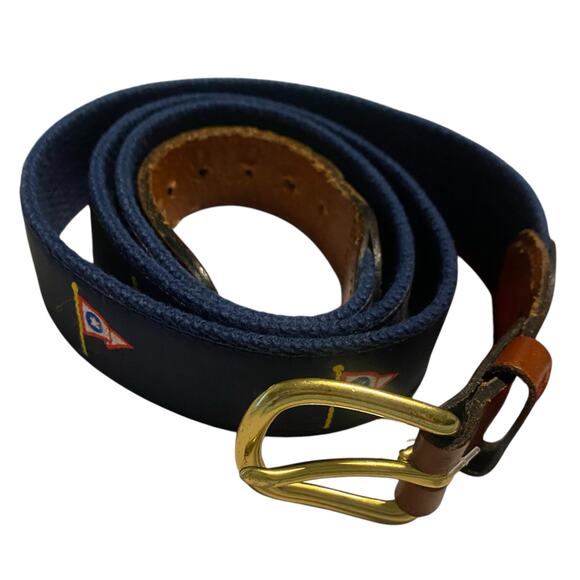 Leather Man Ltd Belt Size 40 Navy blue with flag pattern LML Solid Brass Buckle - Picture 11 of 16